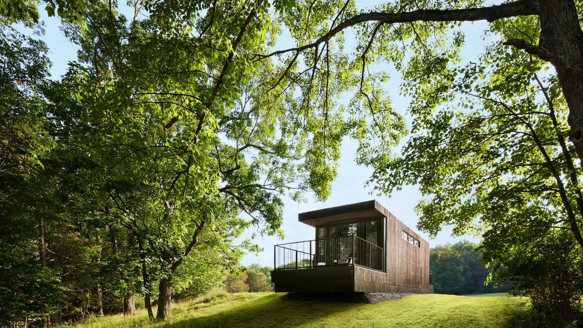 A Moliving suite on a meadow under old trees